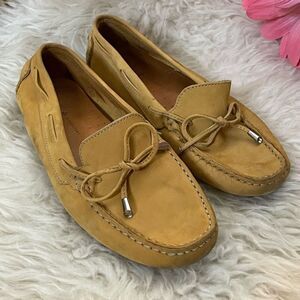 Mercanti Fiorentini Gold Suede Leather Driver Loafers Flats Size 8 M